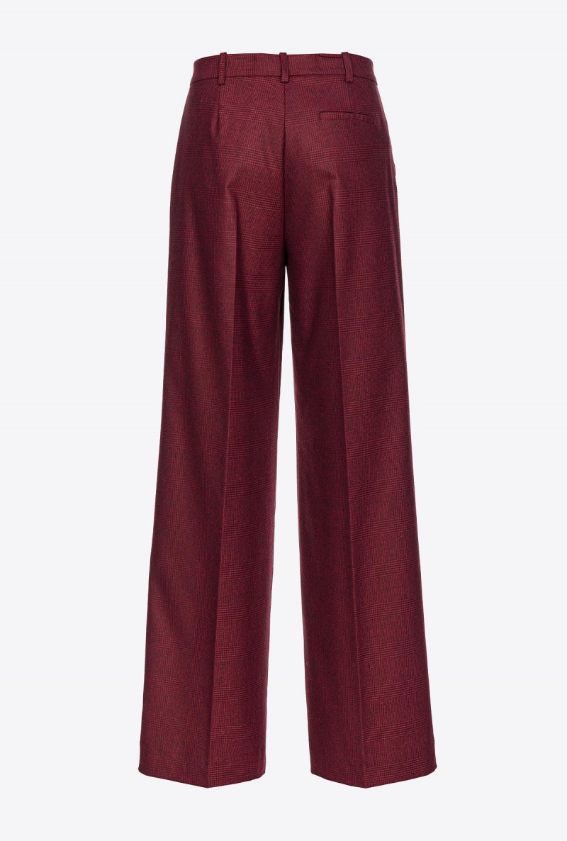BURGUNDY/BLACK Pinko Prince-of-Wales flannel palazzo trousers | SMYNY65134