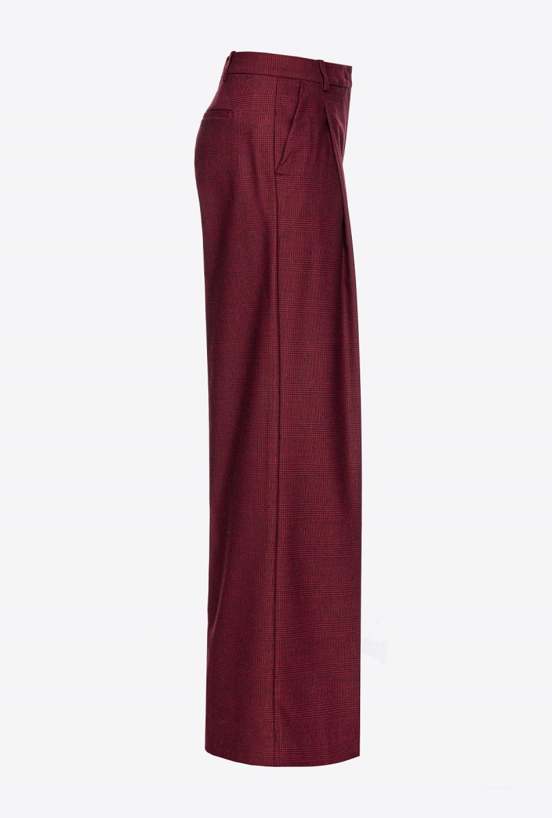 BURGUNDY/BLACK Pinko Prince-of-Wales flannel palazzo trousers | SMYNY65134