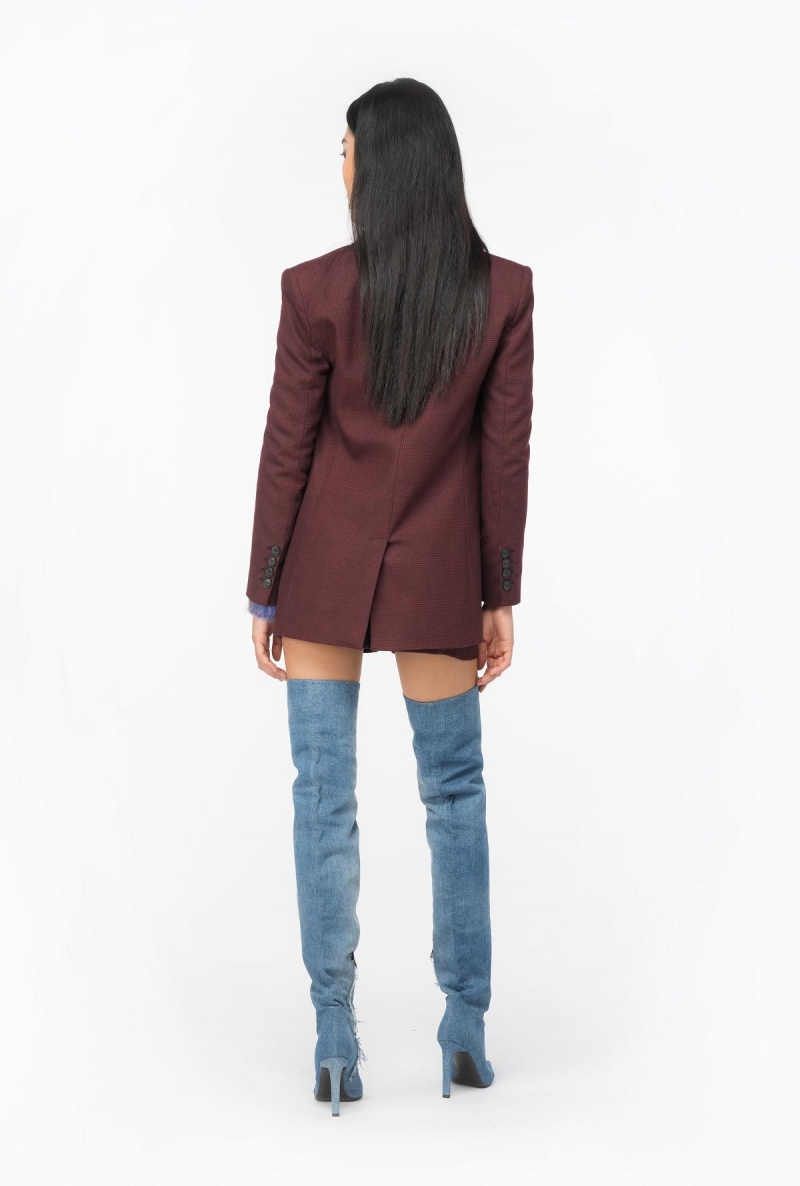 BURGUNDY/BLACK Pinko Prince-of-Wales flannel blazer | MYJBT28963