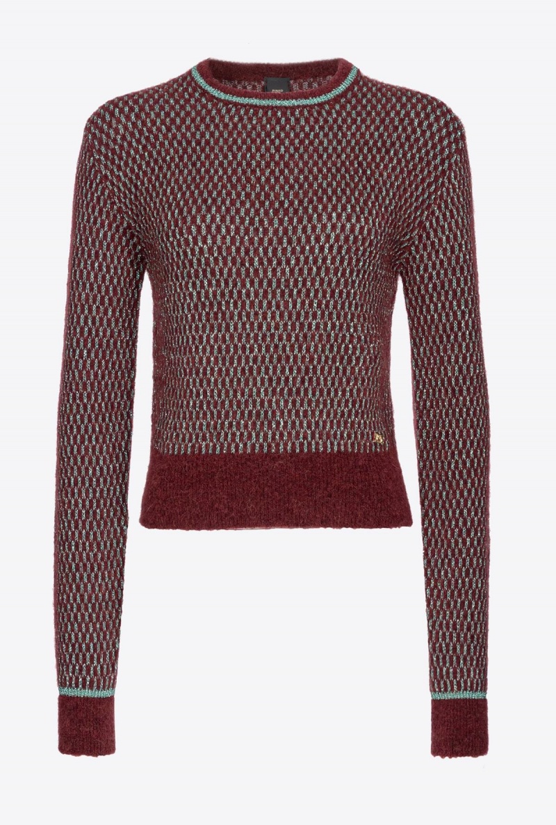 BURGUNDY/GREEN Pinko Lurex mesh jacquard pullover | GMYEC23193