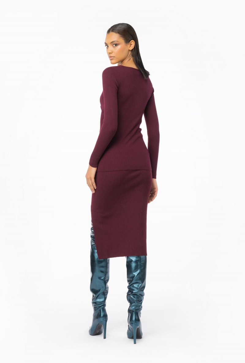 BURGUNDY-PORT ROYALE Pinko Calf-length wool skirt with Love Birds buckle | MYNEJ67342