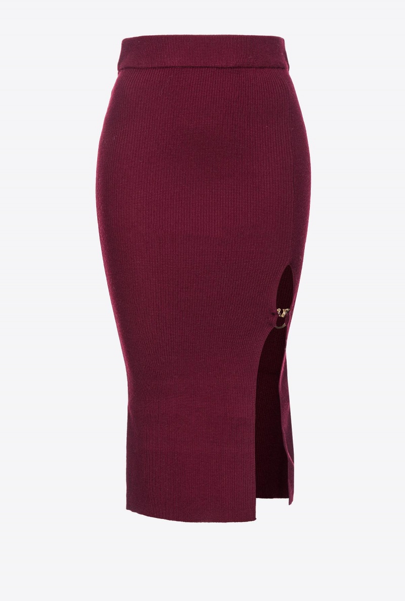 BURGUNDY-PORT ROYALE Pinko Calf-length wool skirt with Love Birds buckle | MYNEJ67342