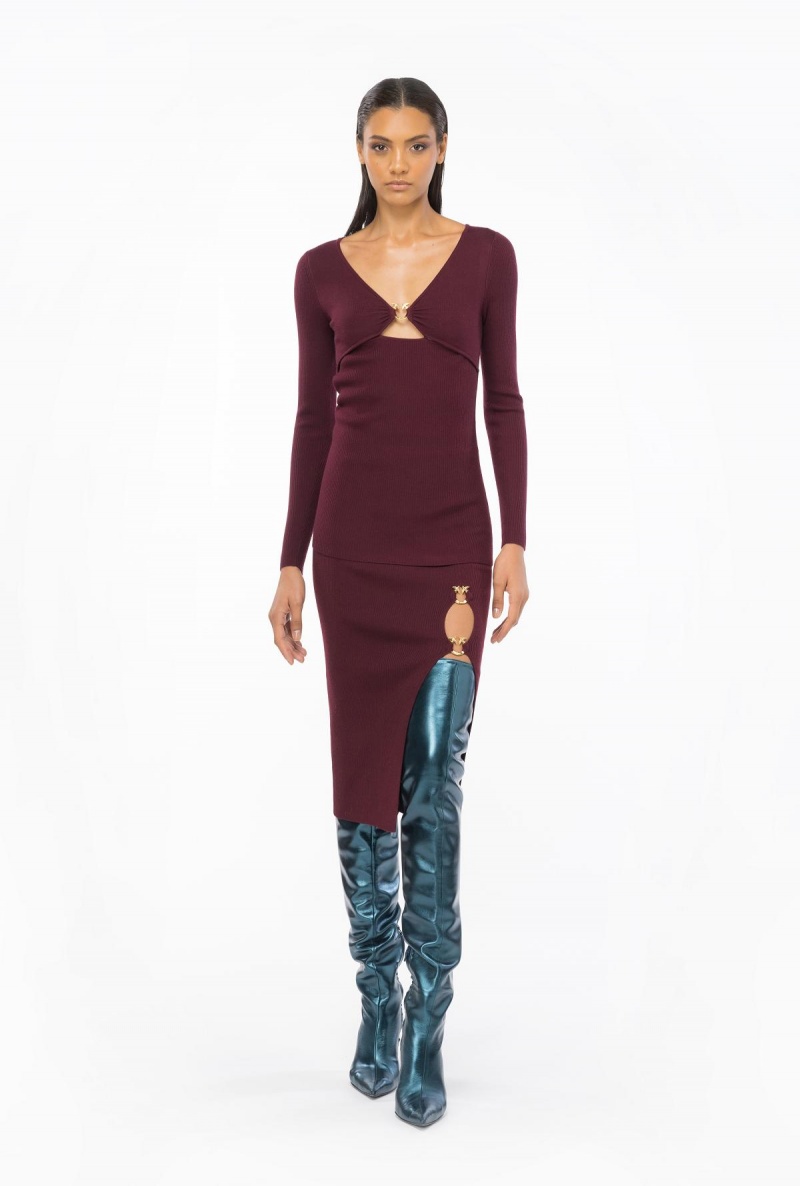 BURGUNDY-PORT ROYALE Pinko Calf-length wool skirt with Love Birds buckle | MYNEJ67342