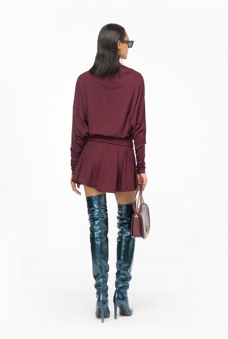 BURGUNDY-PORT ROYALE Pinko Flowing jersey turtleneck mini dress | MYZPD94853
