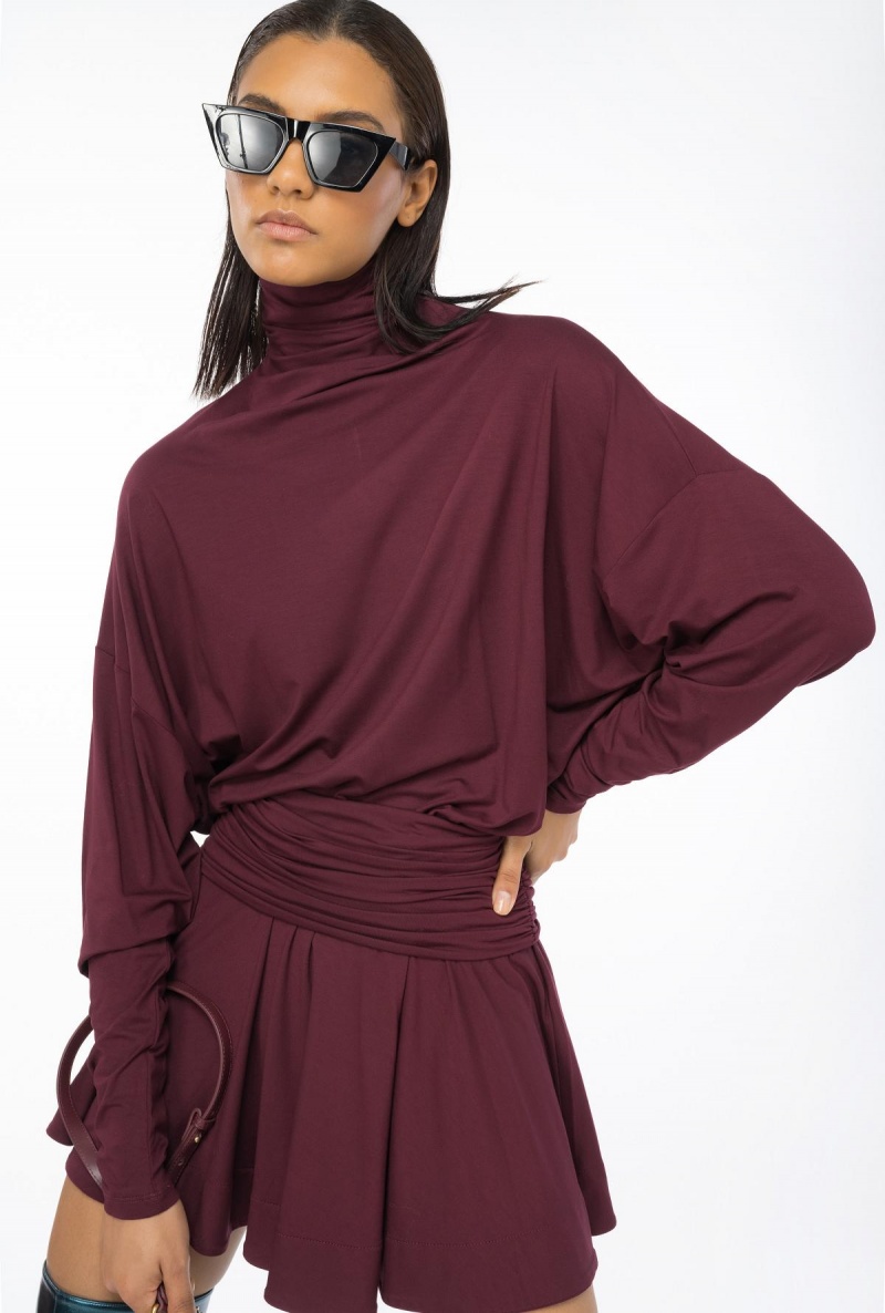 BURGUNDY-PORT ROYALE Pinko Flowing jersey turtleneck mini dress | MYZPD94853