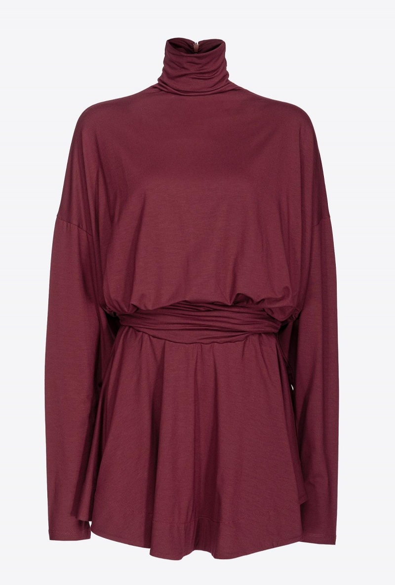 BURGUNDY-PORT ROYALE Pinko Flowing jersey turtleneck mini dress | MYZPD94853