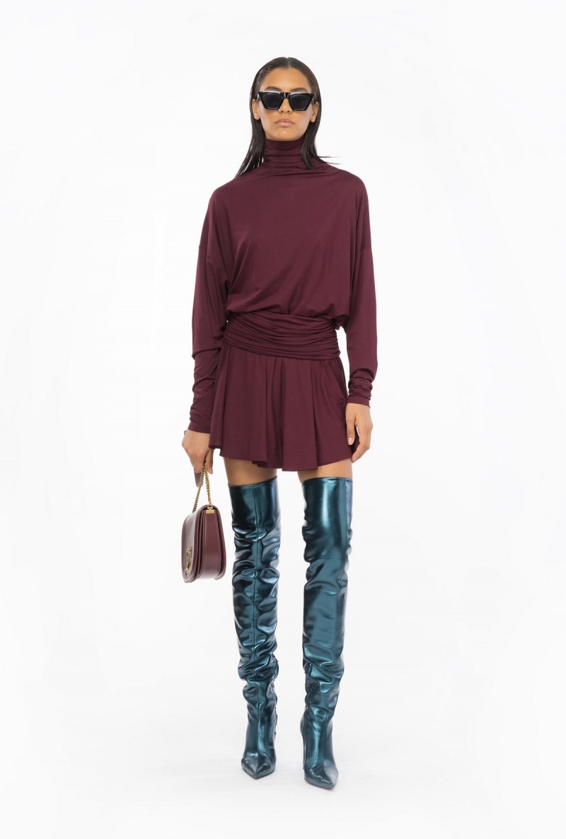 BURGUNDY-PORT ROYALE Pinko Flowing jersey turtleneck mini dress | MYZPD94853