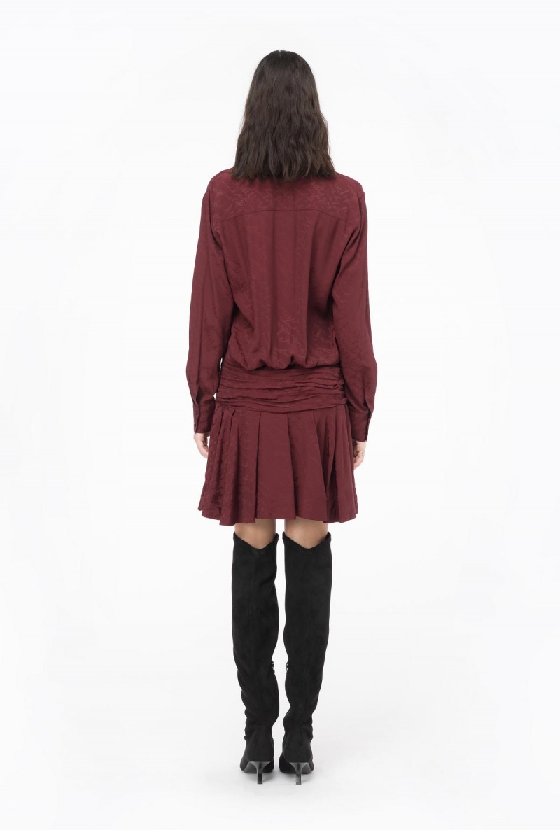 BURGUNDY-PORT ROYALE Pinko Jacquard shirt dress with fluid logo | PMYQX21542