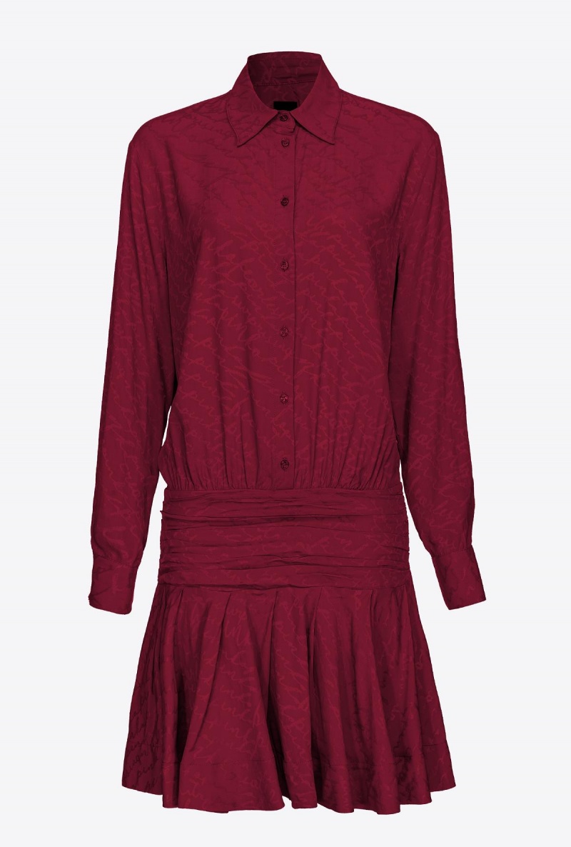 BURGUNDY-PORT ROYALE Pinko Jacquard shirt dress with fluid logo | PMYQX21542