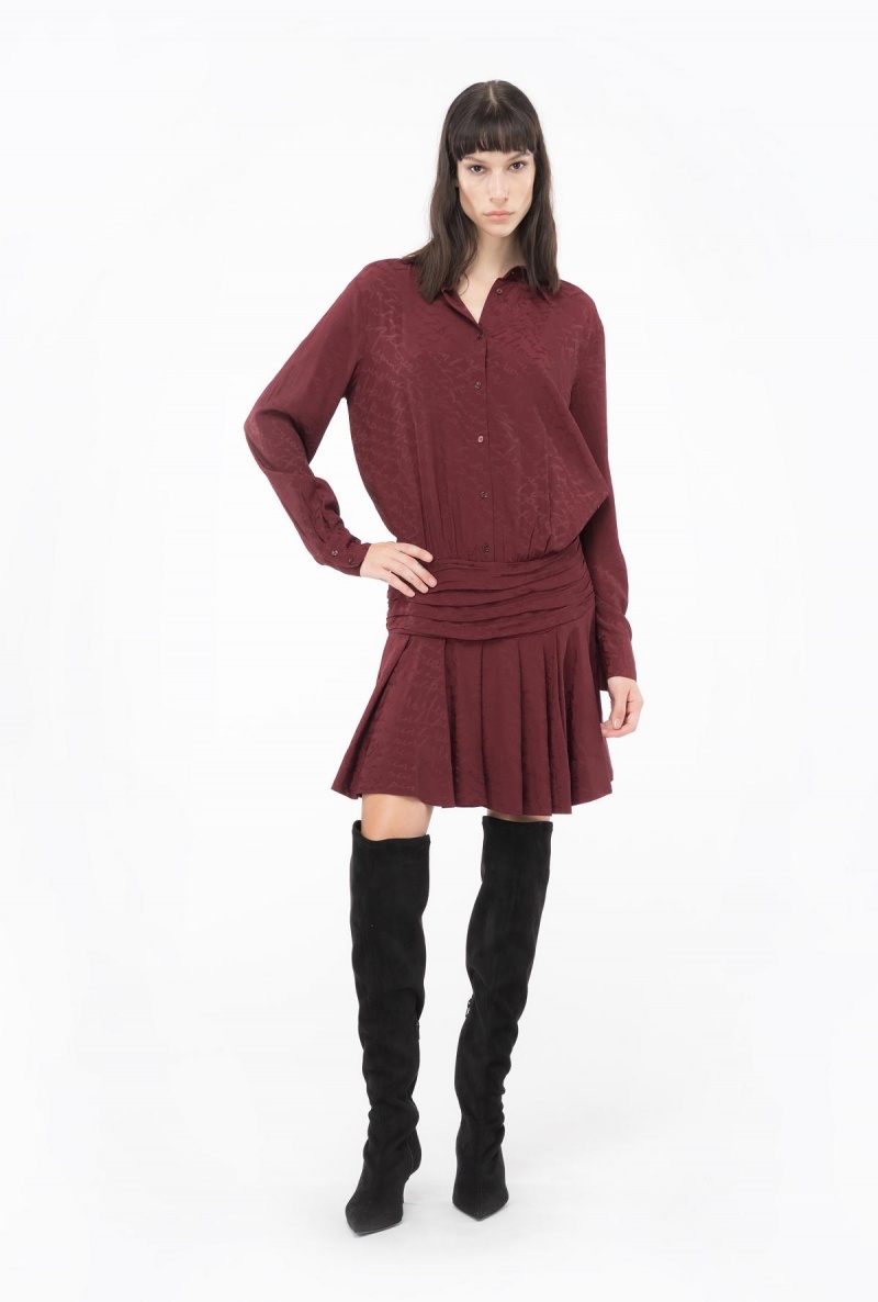 BURGUNDY-PORT ROYALE Pinko Jacquard shirt dress with fluid logo | PMYQX21542