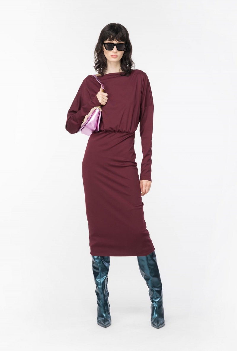 BURGUNDY-PORT ROYALE Pinko Long flowing full Milano dress | MYZDE50161