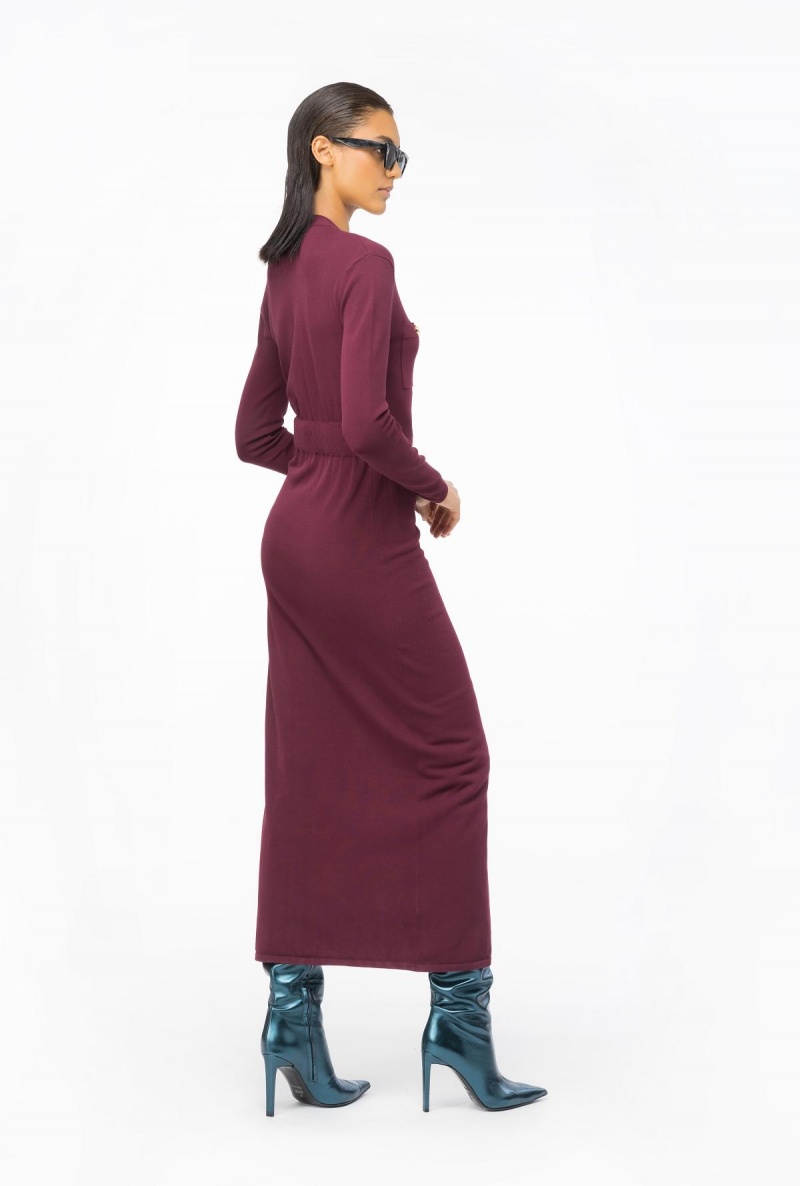 BURGUNDY-PORT ROYALE Pinko Long knit dress with golden buttons | MYXBR22962