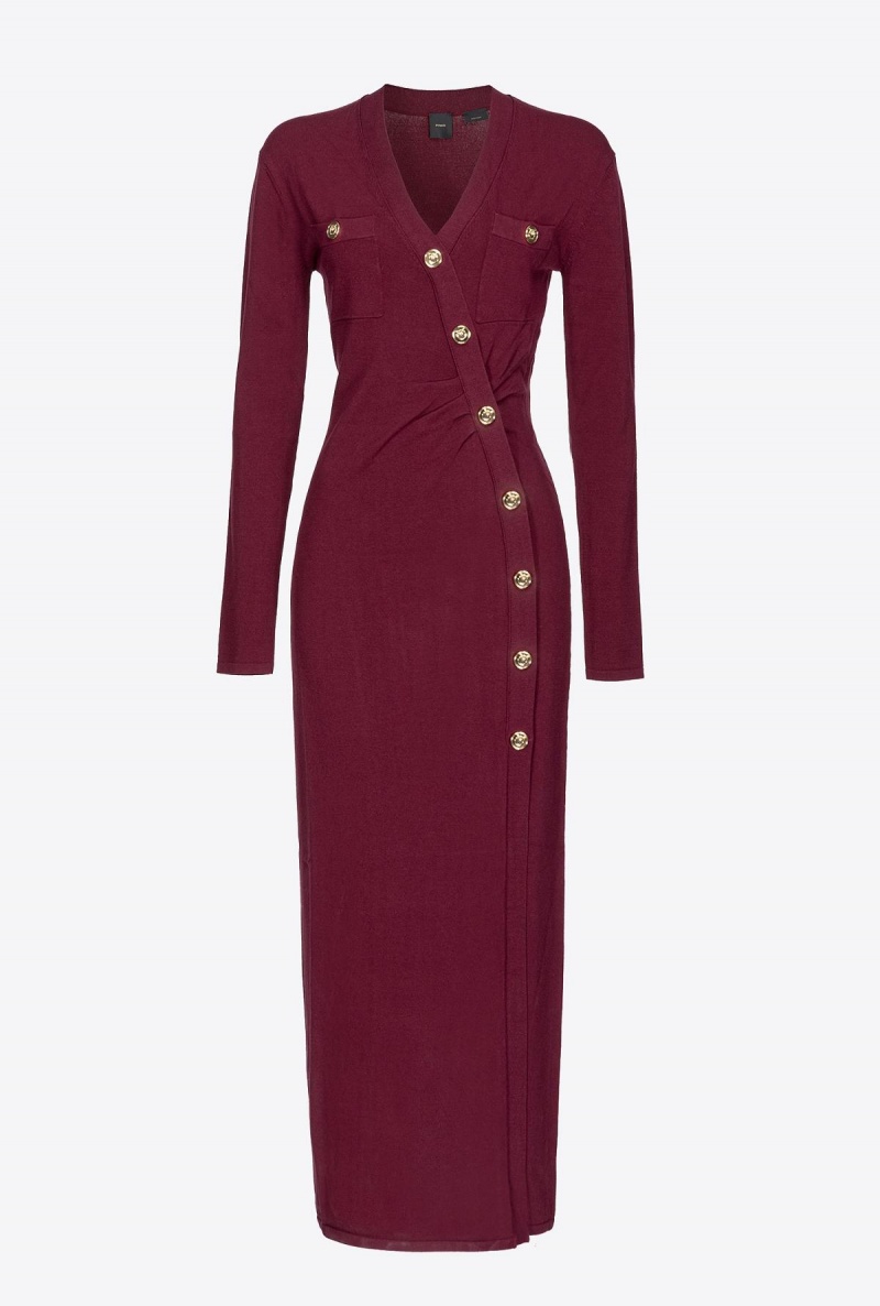 BURGUNDY-PORT ROYALE Pinko Long knit dress with golden buttons | MYXBR22962
