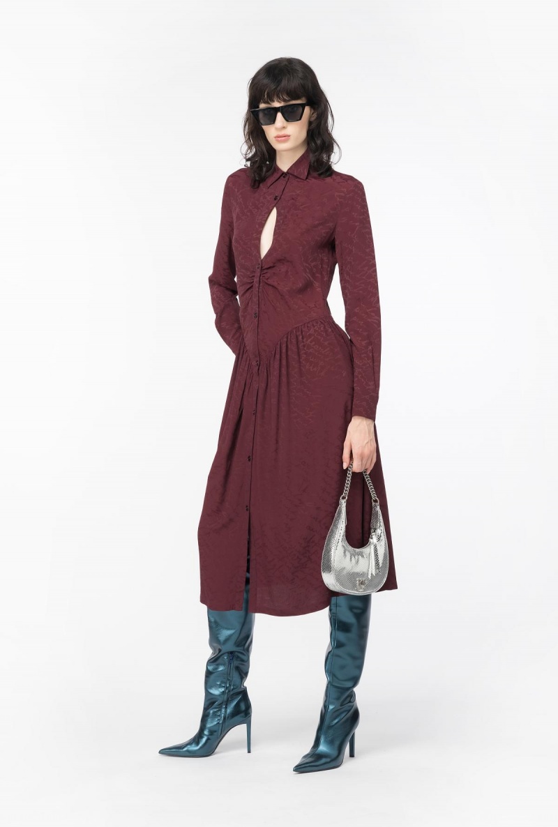 BURGUNDY-PORT ROYALE Pinko Shirt dress with fluid logo | GMYUC46739