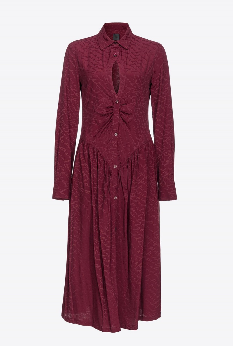BURGUNDY-PORT ROYALE Pinko Shirt dress with fluid logo | GMYUC46739