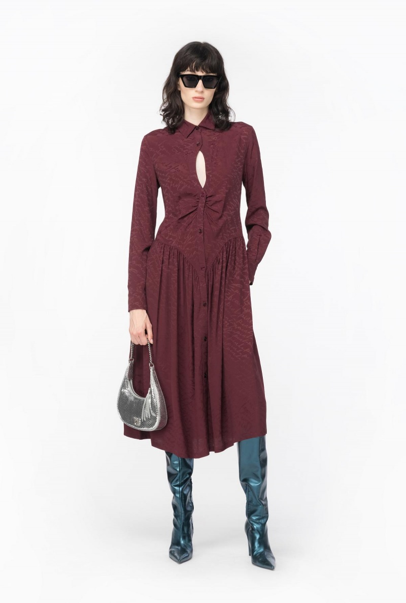 BURGUNDY-PORT ROYALE Pinko Shirt dress with fluid logo | GMYUC46739