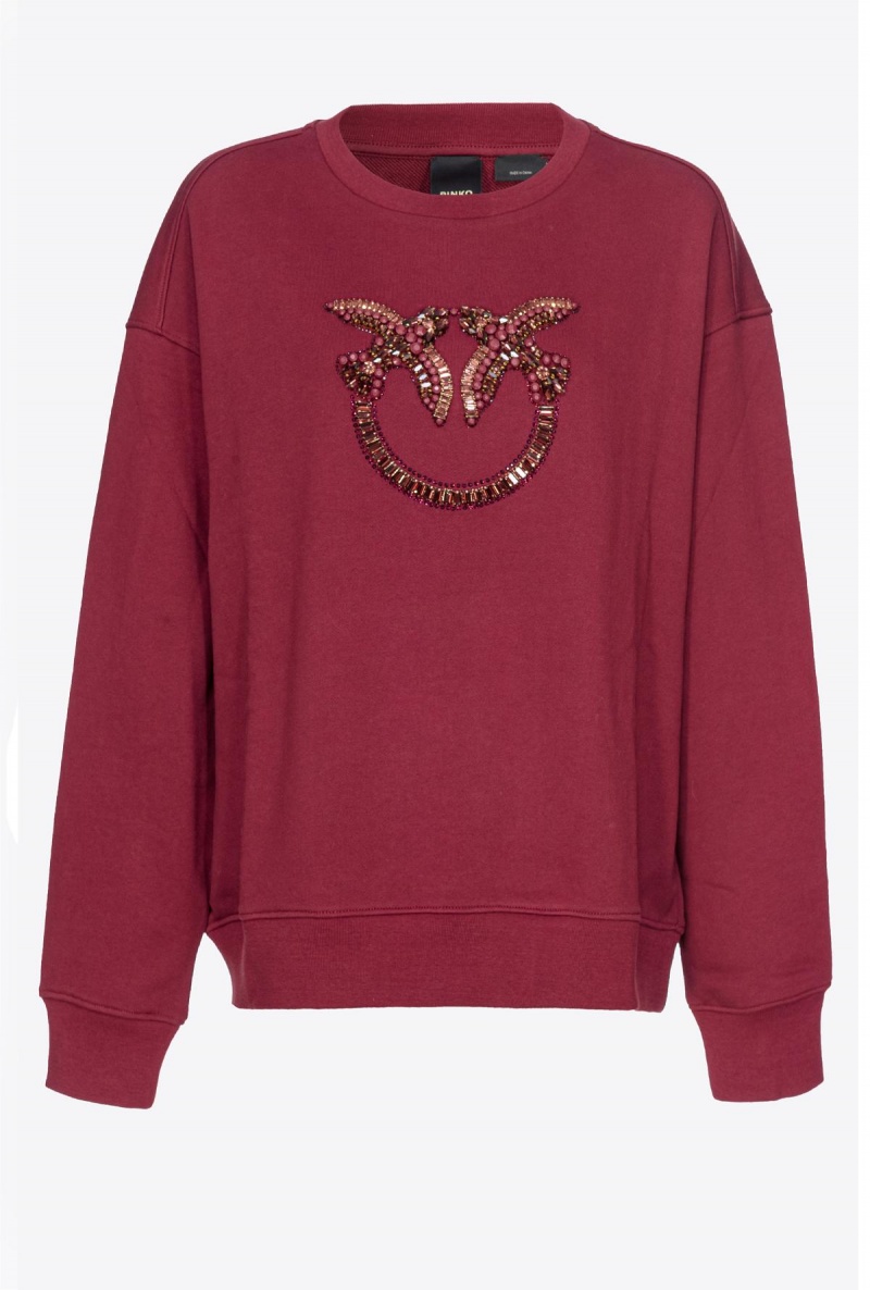 BURGUNDY-PORT ROYALE Pinko Sweatshirt with Love Birds embroidery | DMYKV31569