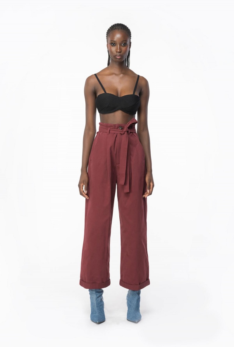 BURGUNDY-PORT ROYALE Pinko Washed cotton wide-leg trousers | MYJZR90171