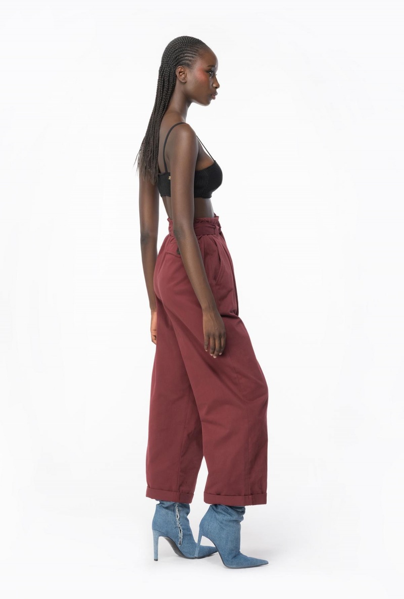 BURGUNDY-PORT ROYALE Pinko Washed cotton wide-leg trousers | MYJZR90171