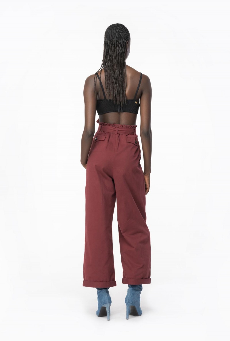 BURGUNDY-PORT ROYALE Pinko Washed cotton wide-leg trousers | MYJZR90171