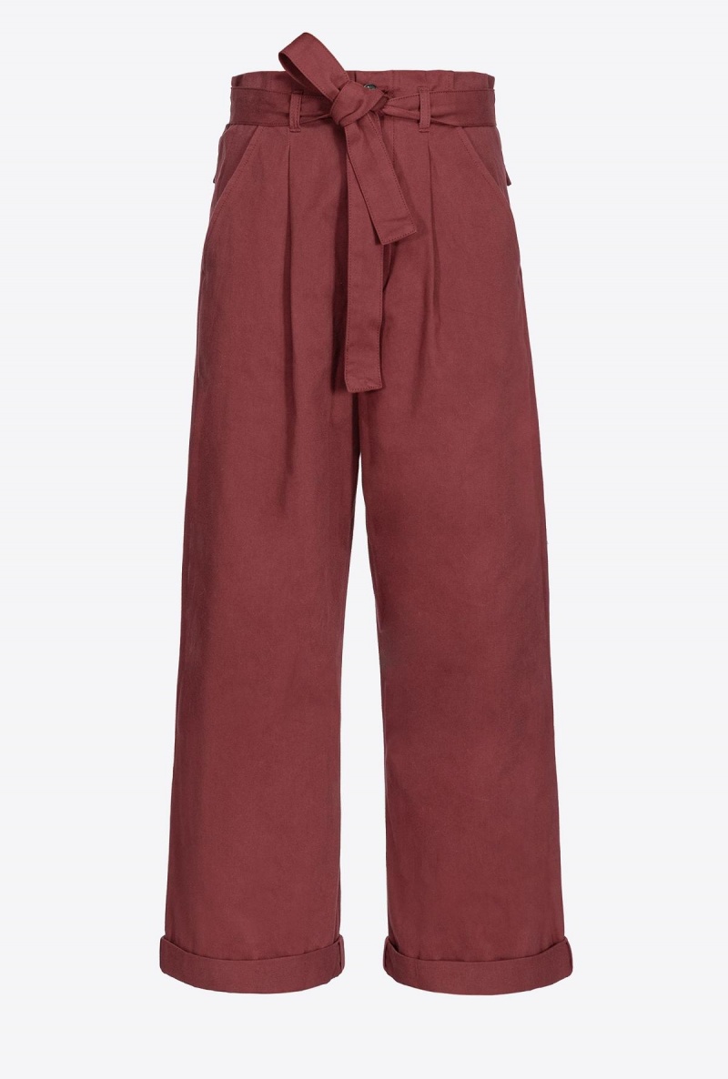 BURGUNDY-PORT ROYALE Pinko Washed cotton wide-leg trousers | MYJZR90171
