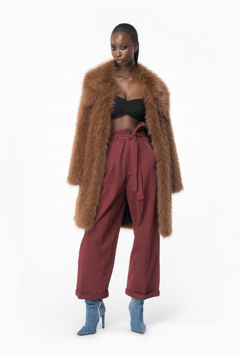 BURGUNDY-PORT ROYALE Pinko Washed cotton wide-leg trousers | MYJZR90171