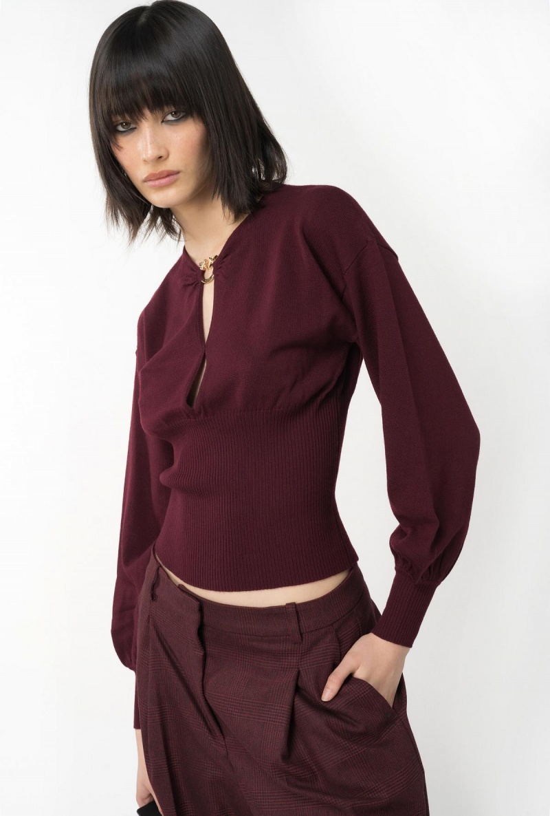 BURGUNDY-PORT ROYALE Pinko Wool sweater with Love Birds buckle | MYEAH30037