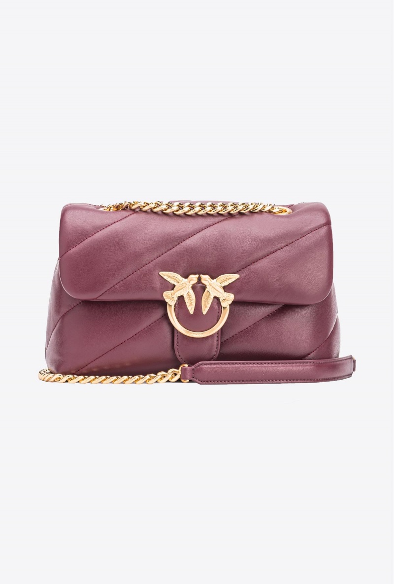 BURGUNDY - WINDSOR WINE-BRUSHED GOLD Pinko Galleria Classic Love Bag Puff | MYJKU80164