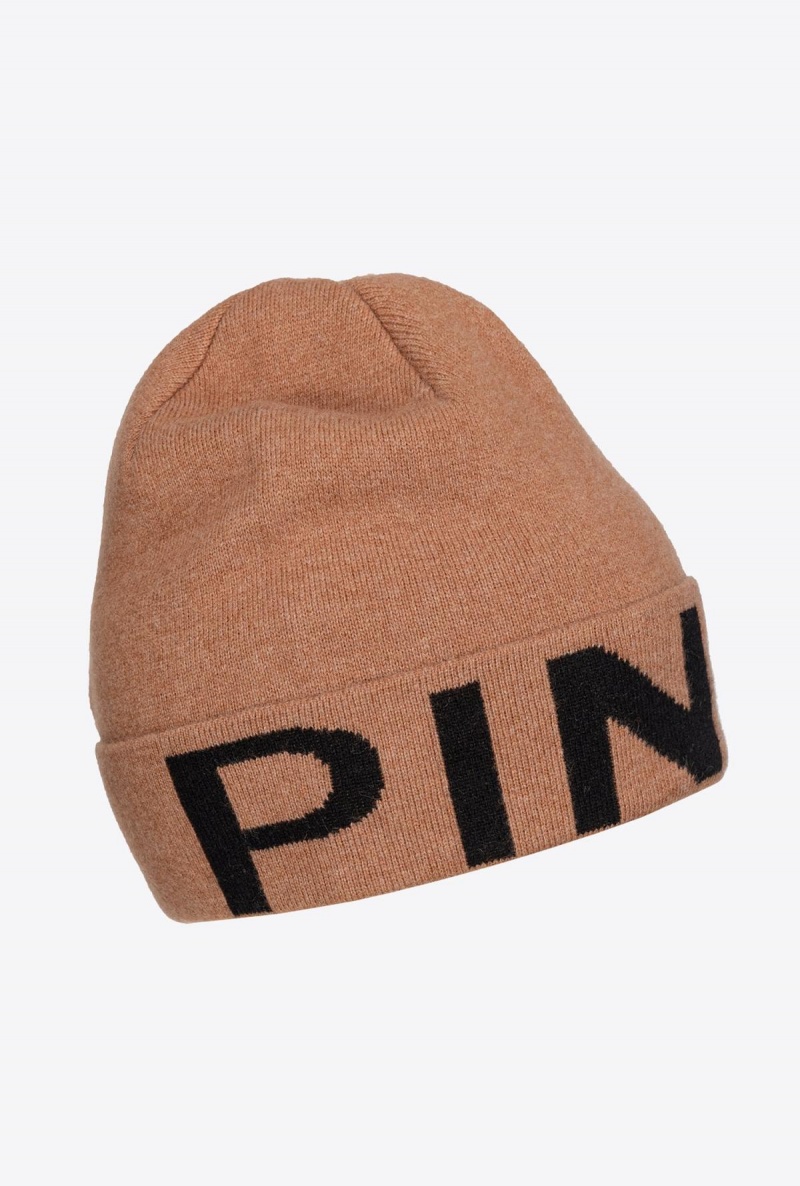 CAMEL/BLACK Pinko Beanie with large logo | AMYDF55175