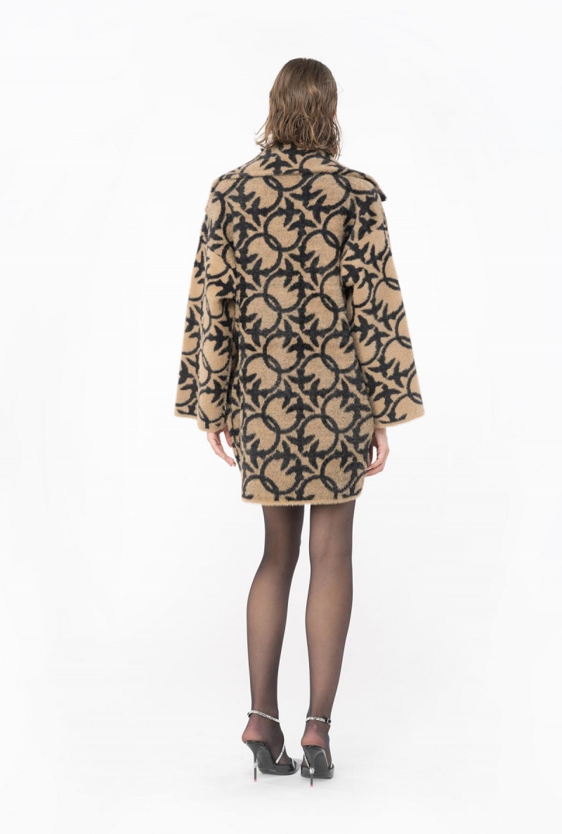 CAMEL/BLACK Pinko Faux fur Love Birds coat | TMYWZ27603