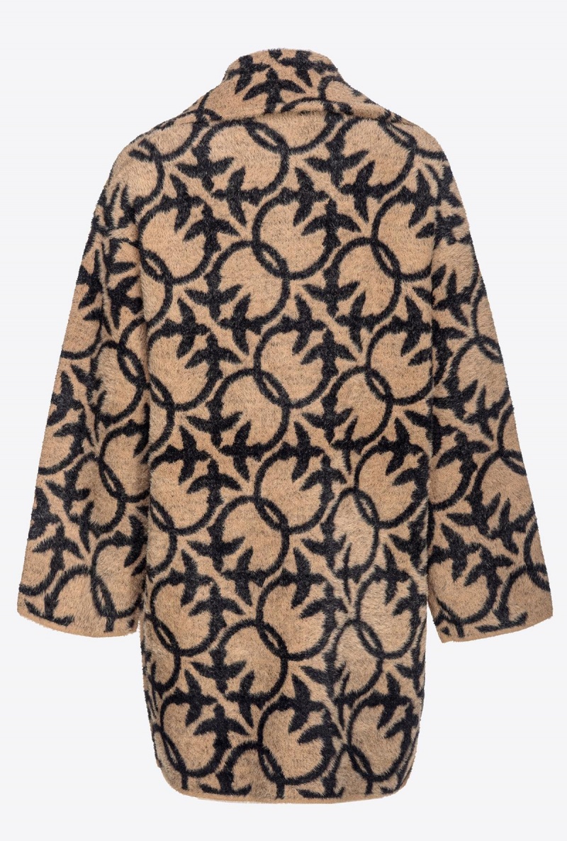 CAMEL/BLACK Pinko Faux fur Love Birds coat | TMYWZ27603