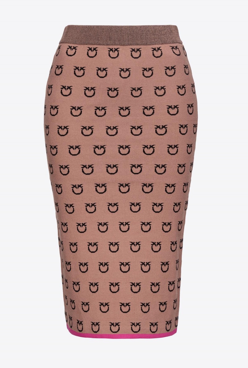 CAMEL/BLACK Pinko Logo jacquard calf-length skirt | MYXMI85689