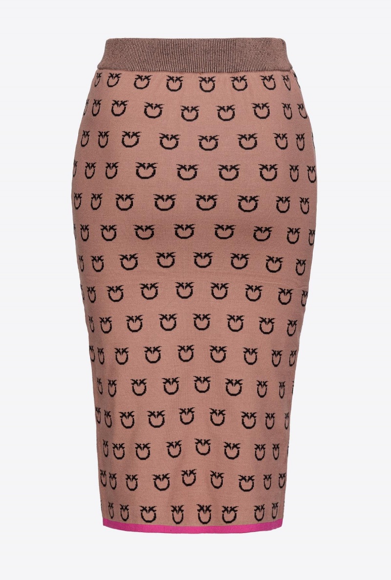 CAMEL/BLACK Pinko Logo jacquard calf-length skirt | MYXMI85689
