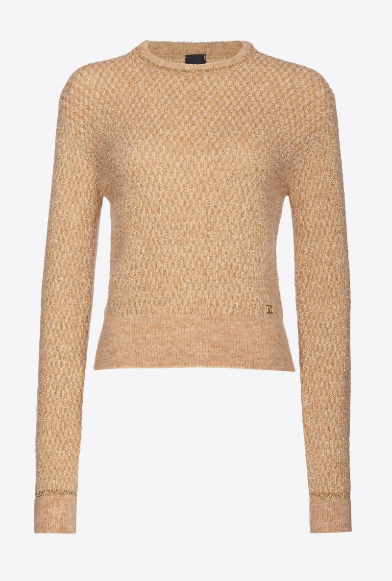 CAMEL/GOLD Pinko Lurex mesh jacquard pullover | MYJKU85501