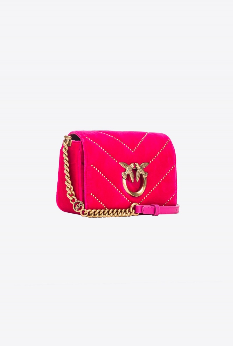CHERRY-ANTIQUE GOLD Pinko Mini Love Bag Click in velvet with studs | QMYWA41508