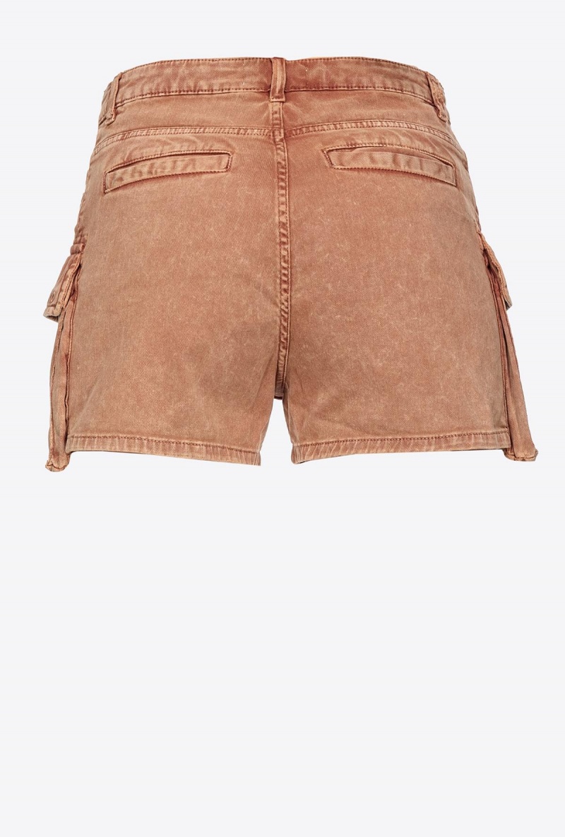 CHESTNUT/COGNAC BROWN Pinko Marbled drill cargo shorts | QMYWA20353