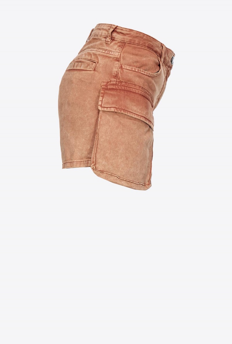 CHESTNUT/COGNAC BROWN Pinko Marbled drill cargo shorts | QMYWA20353