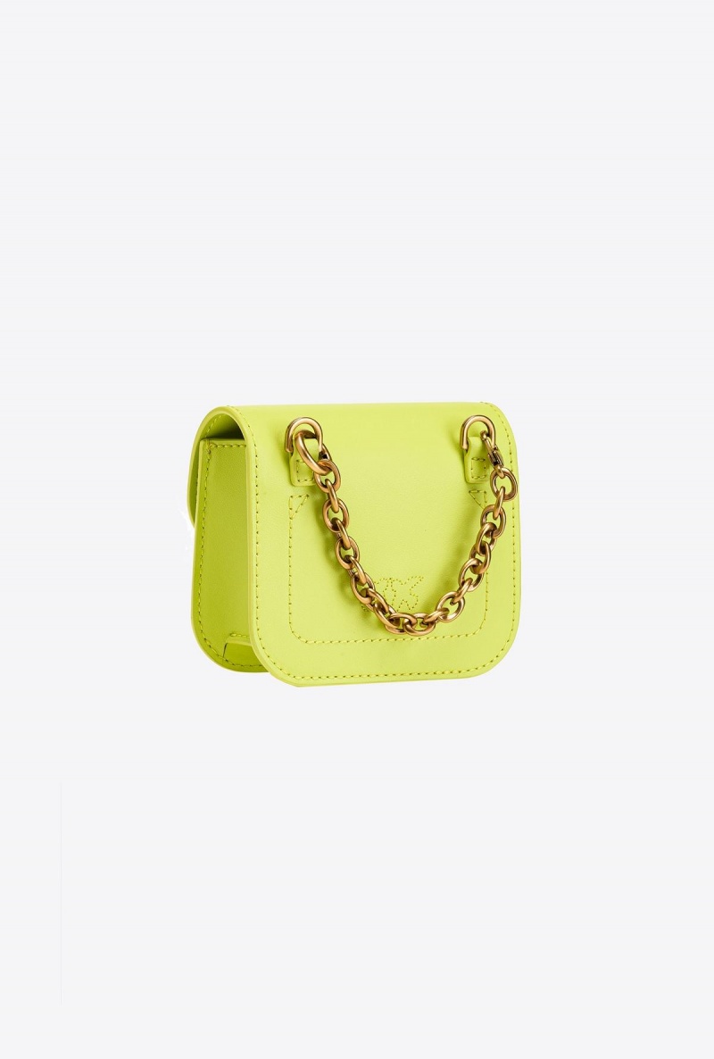 CITRON YELLOW-ANTIQUE GOLD Pinko Micro Love Bag Bell in leather | MMYHR47012