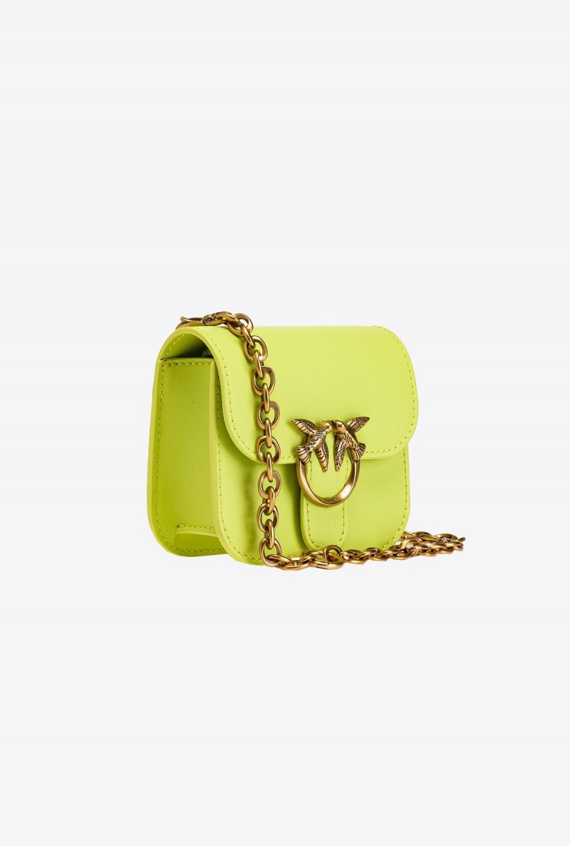 CITRON YELLOW-ANTIQUE GOLD Pinko Micro Love Bag Bell in leather | MMYHR47012