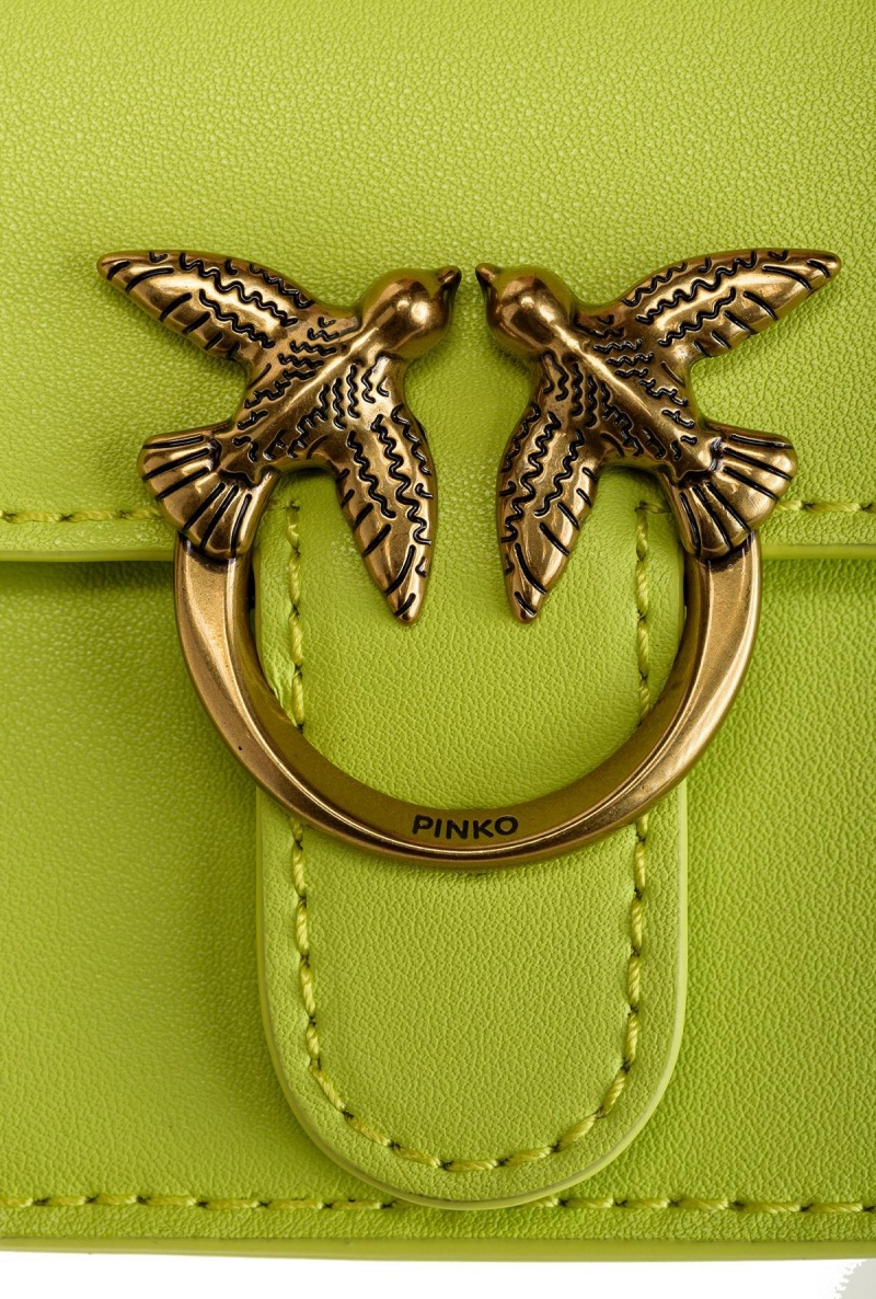 CITRON YELLOW-ANTIQUE GOLD Pinko Micro Love Bag Bell in leather | MMYHR47012