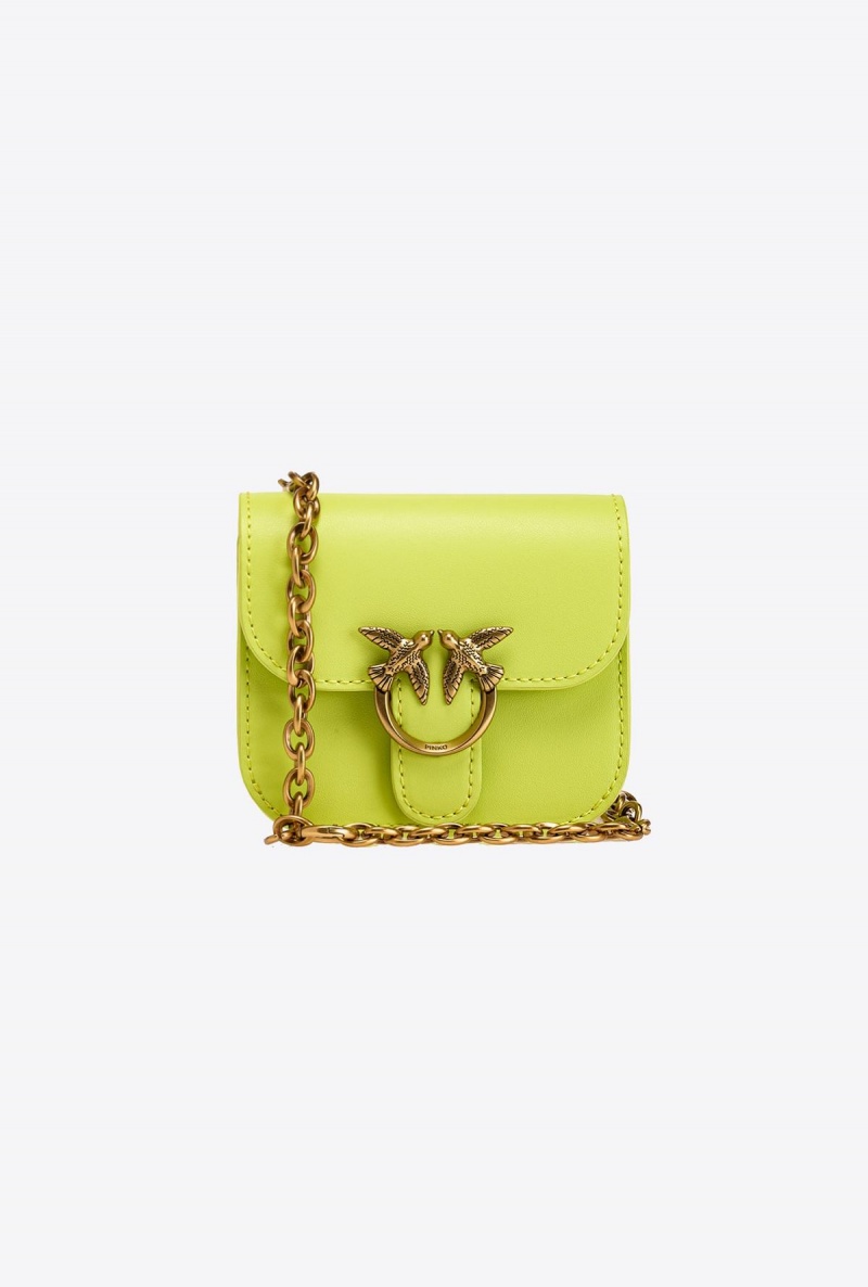 CITRON YELLOW-ANTIQUE GOLD Pinko Micro Love Bag Bell in leather | MMYHR47012