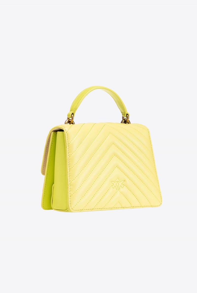 CITRON YELLOW-ANTIQUE GOLD Pinko Mini Love Bag Top Handle Light Chevron | MYZPD20374