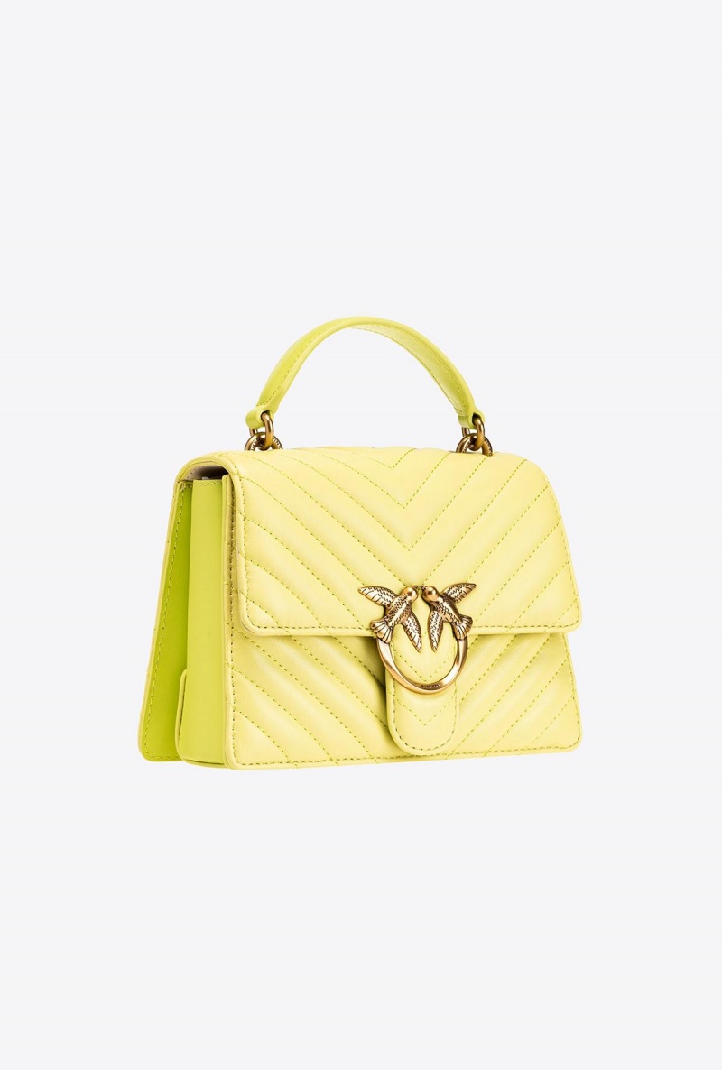 CITRON YELLOW-ANTIQUE GOLD Pinko Mini Love Bag Top Handle Light Chevron | MYZPD20374