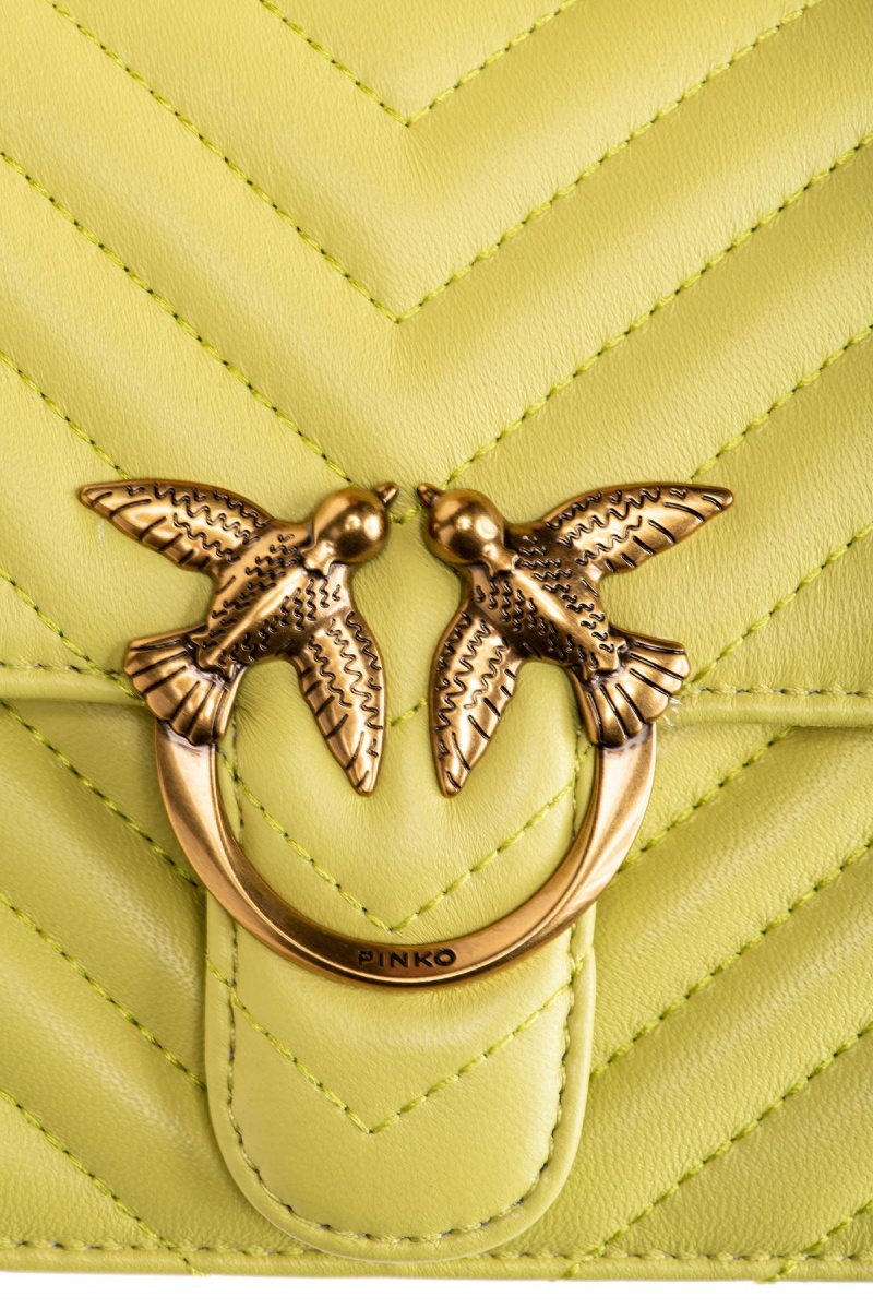 CITRON YELLOW-ANTIQUE GOLD Pinko Mini Love Bag Top Handle Light Chevron | MYZPD20374