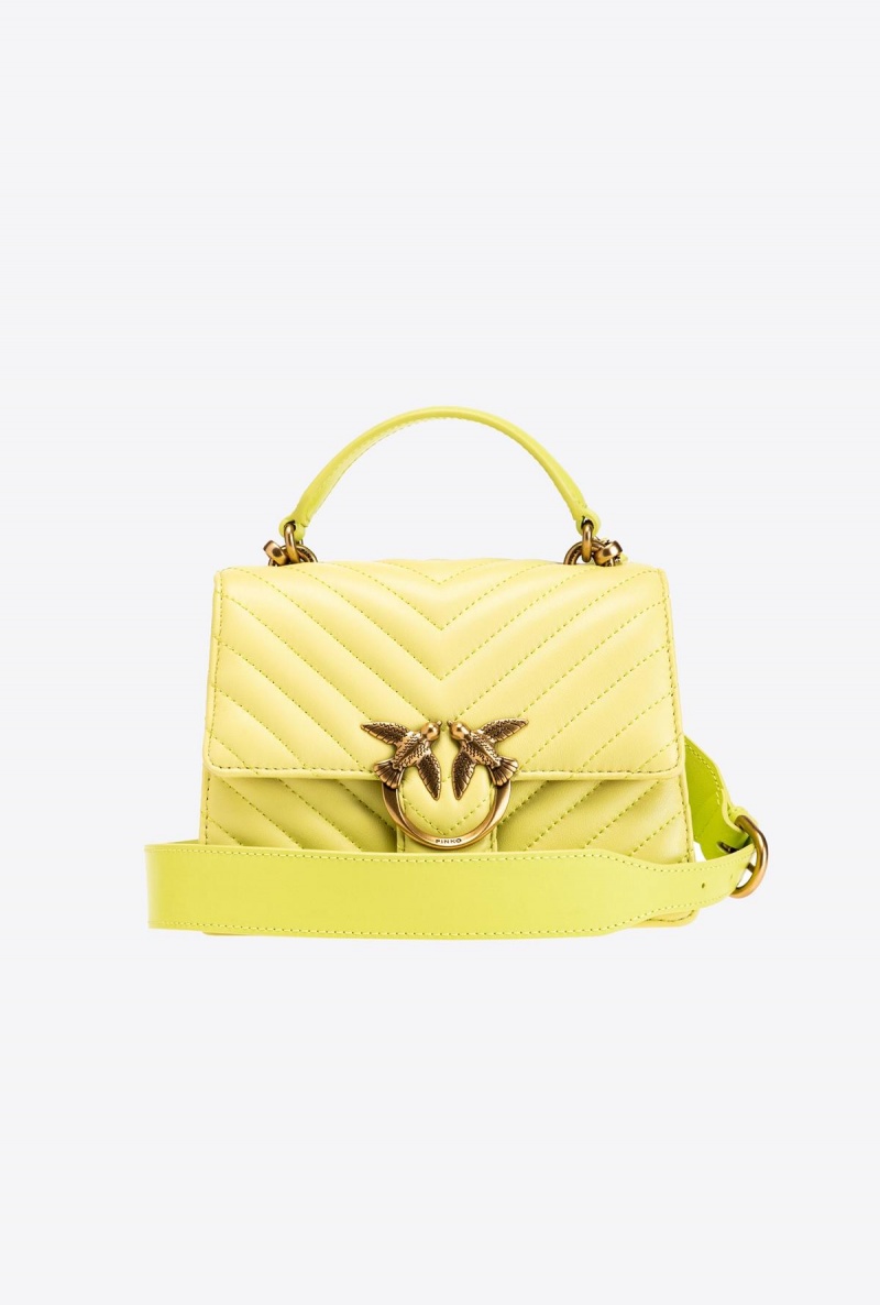CITRON YELLOW-ANTIQUE GOLD Pinko Mini Love Bag Top Handle Light Chevron | MYZPD20374