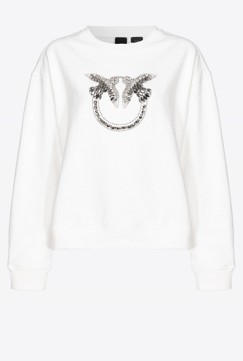 CLOUD WHITE Pinko Sweatshirt with Love Birds embroidery | MYICD73259
