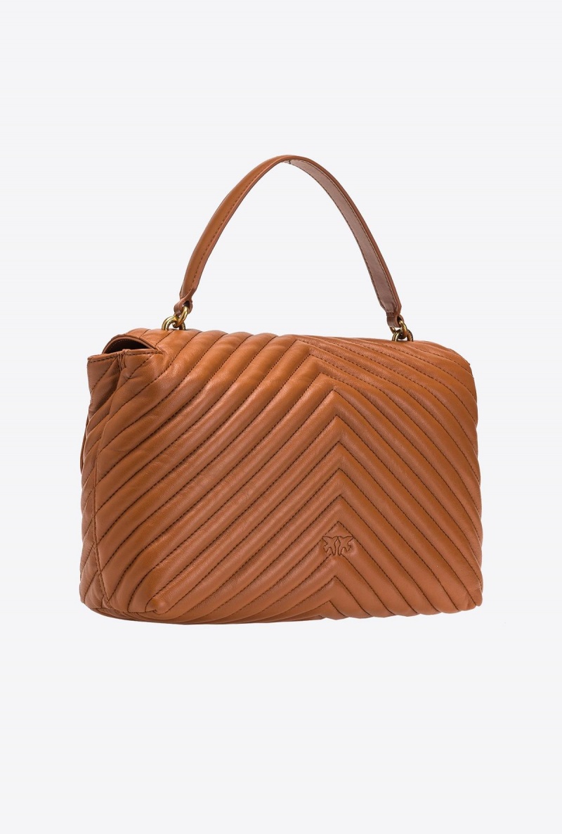 COGNAC-ANTIQUE GOLD Pinko Big Lady Love Bag Puff Chevron | YMYVQ80608