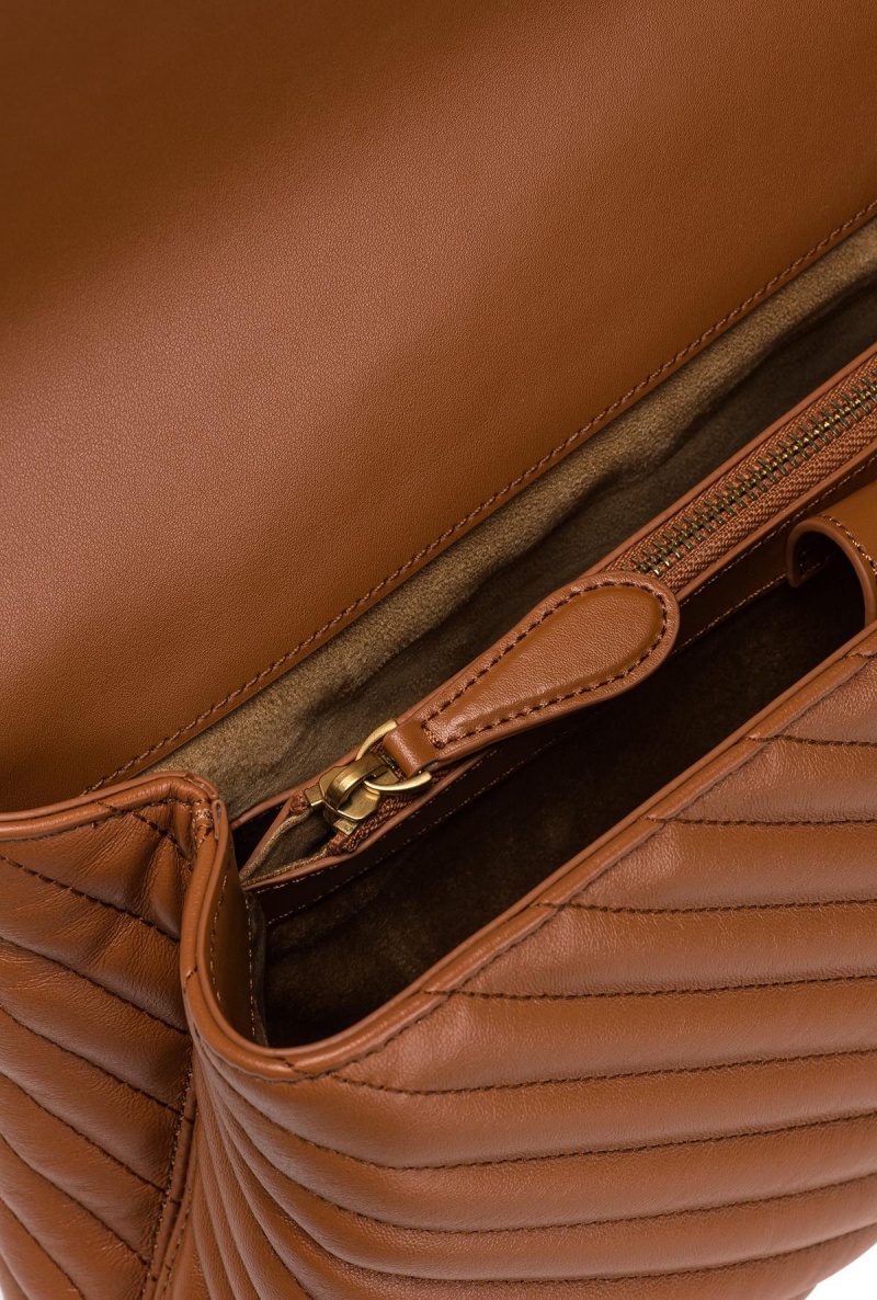 COGNAC-ANTIQUE GOLD Pinko Big Lady Love Bag Puff Chevron | YMYVQ80608