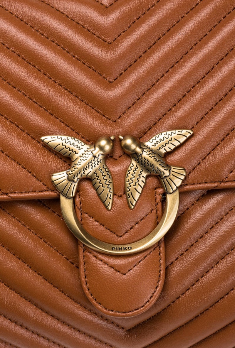 COGNAC-ANTIQUE GOLD Pinko Big Lady Love Bag Puff Chevron | YMYVQ80608