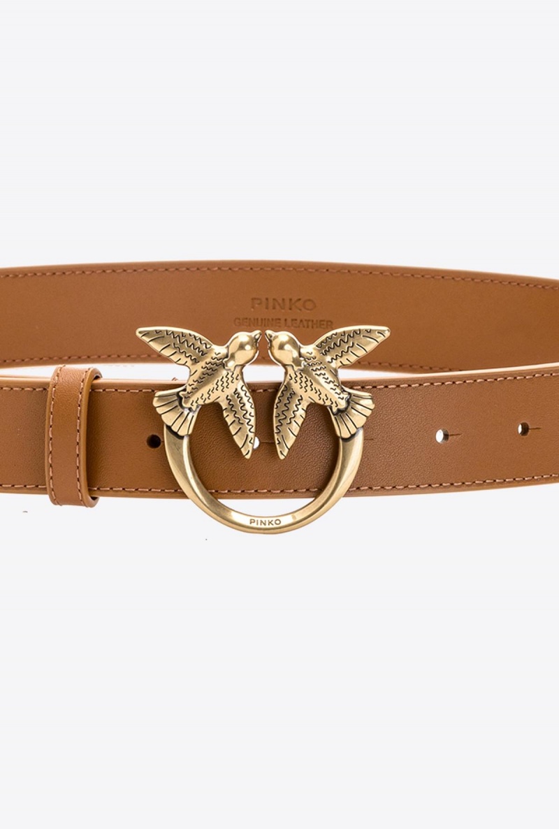 COGNAC-ANTIQUE GOLD Pinko Love Birds leather belt | MYDFL59872